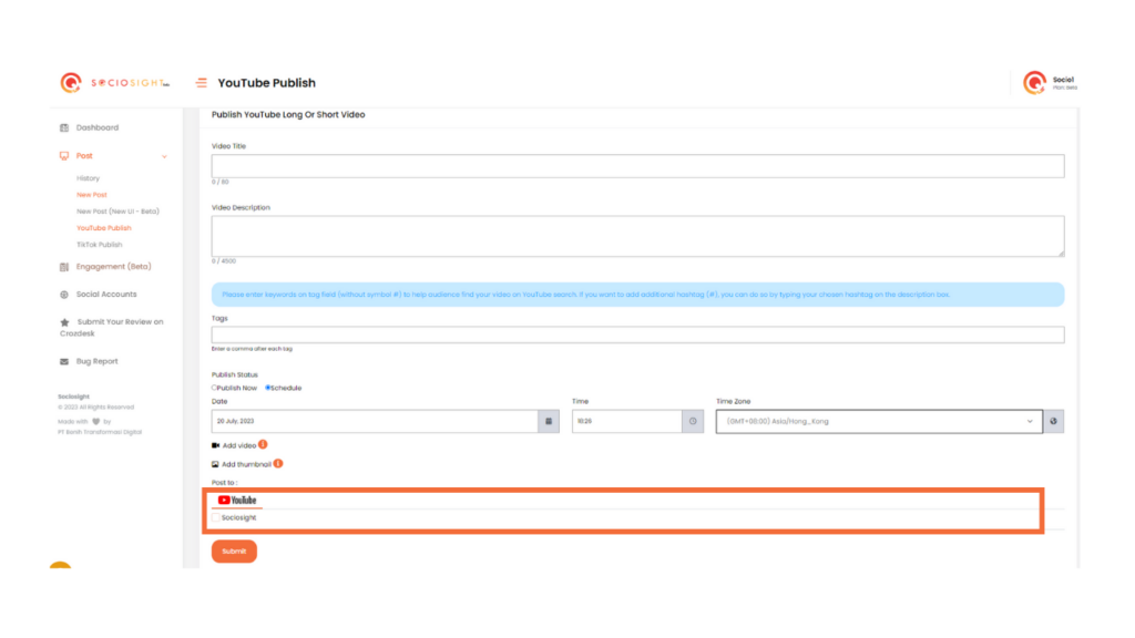 Menjadwalkan Video YouTube - Scheduling YouTube Video Via Sociosight