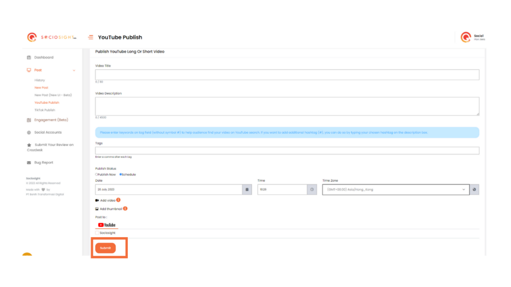 Menjadwalkan Video YouTube - Scheduling YouTube Video Via Sociosight