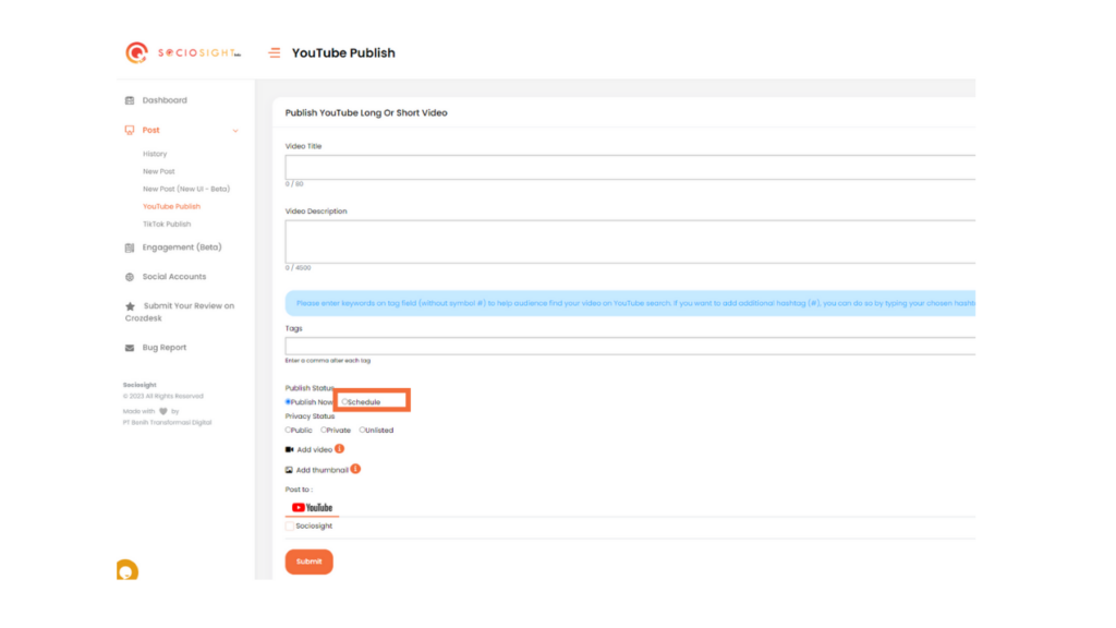 Menjadwalkan Video YouTube - Scheduling YouTube Video Via Sociosight