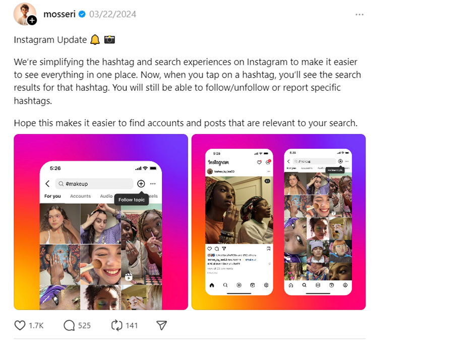 Instagram Update - Streamlines Hashtag Search to Enhance Content Discovery