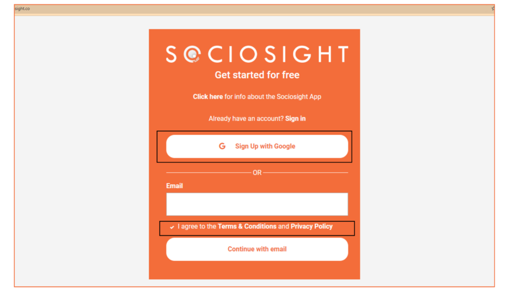 Sociosight - Registration Process